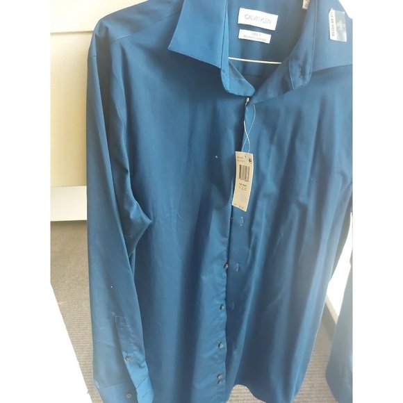Calvin Klein Men's Dress Shirt Regular Fit Non Iro -Med $75 For Less Make Offers - Picture 9 of 10